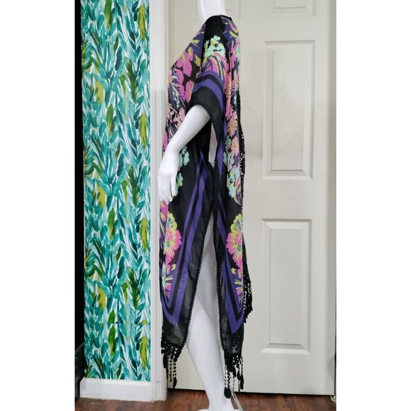 Comfyluxe Boho Whimsy Floral Crocheted Detailing Tassels Long Kimono Onesize NWT - Picture 6 of 15